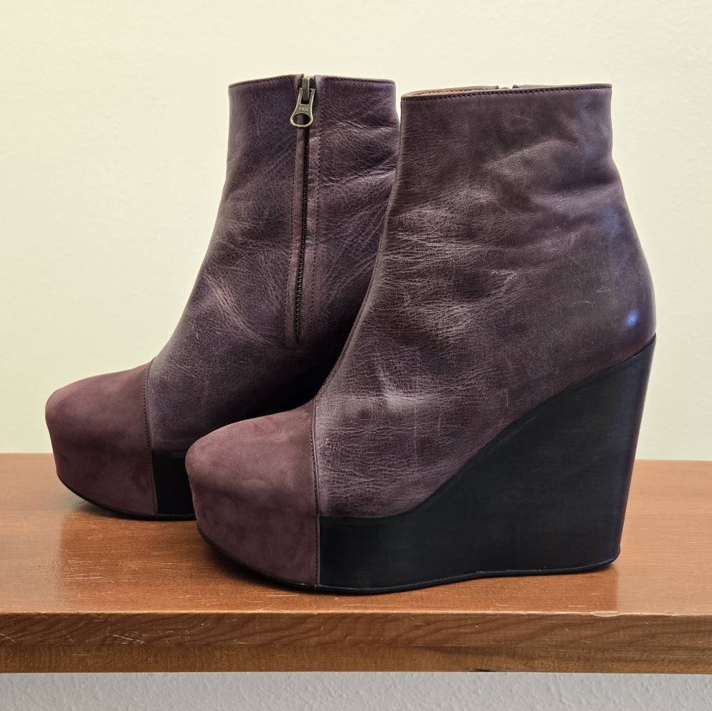 Purple Leather & Suede Wedge Boots